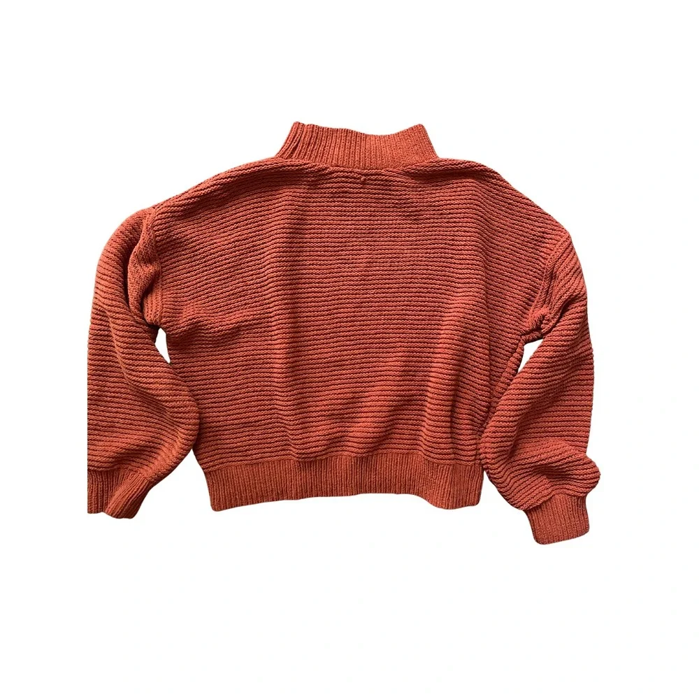 Hollister Rust Chunky Knit Sweater S Mock Neck Balloon Sleeve Boho Fall Cozy Y2K